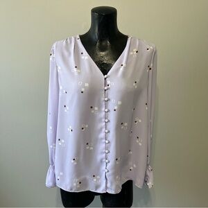 Alfani Lavender V-Neck Covered-Button Geometric Print Blouse